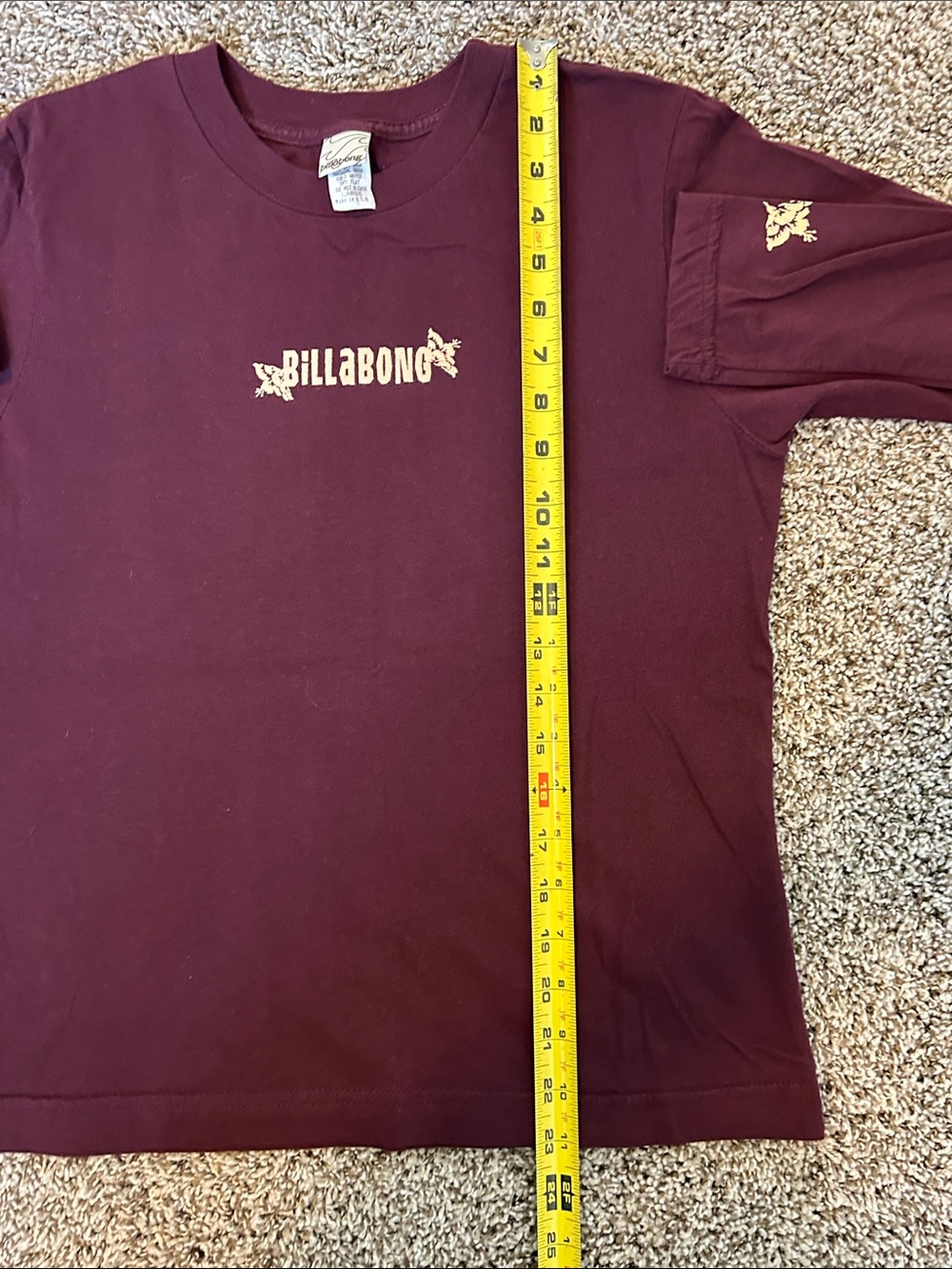 Vintage Y2K Billabong Maroon Long Sleeve Logo Tee - Picture 8 of 10